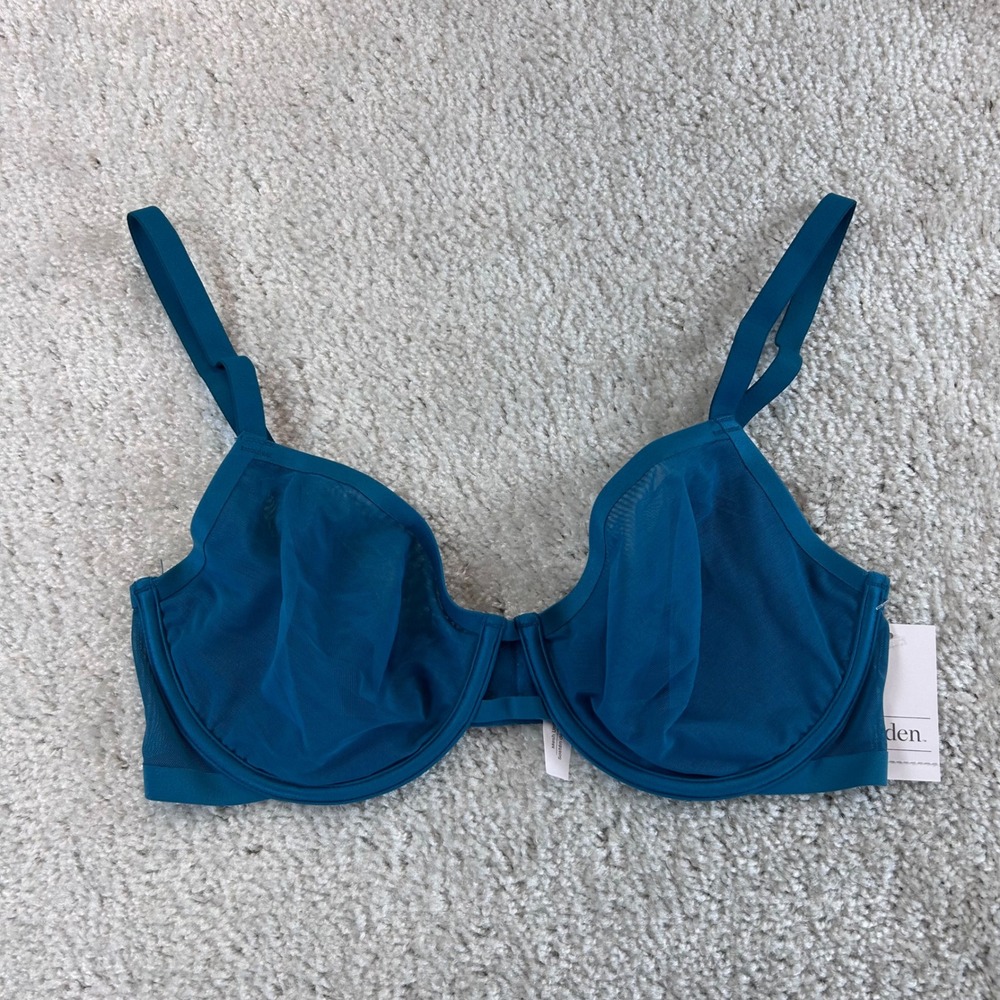 Auden Women Teal Blue Mesh Unlined Demi Coverage Comfort Wire Bra 34D NEW